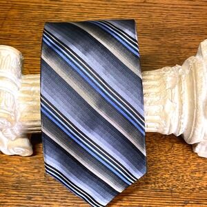 Joseph Feiss International Silk Tie Striped Gray Blue Tan Men's Repp Necktie